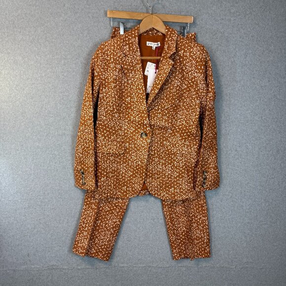NWT Free People Maggie Linen Floral Blazer Pant Set Burnt Orange - Picture 2 of 11